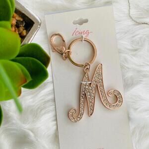 Rose Gold Rhinestone Letter M Keychain